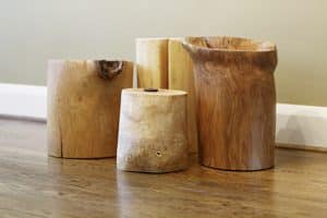 Handmade stump stools created by Christine Roberts. PHOTO: Nanne Springer