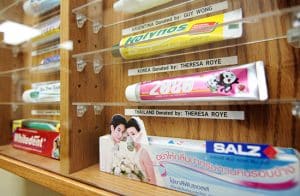 Some of the global toothpaste tubes in Dr. Allan Katchky’s collection. PHOTO: Andrew Hudson