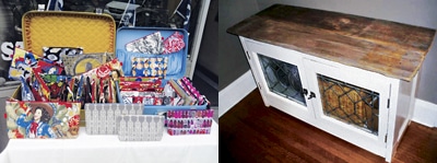 The innaugural Leslieville Flea, set for Sunday, June 16 behind the Duke at Queen and Leslie, will feature hand-picked wares such as Tatiana of TKD’s pouches, above left, and Christine Roberts’ furniture, above right.